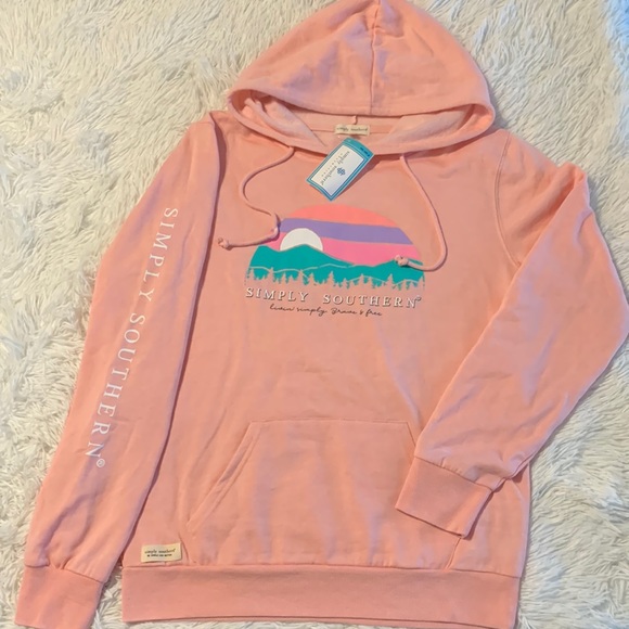 SIMPLY SOUTHERN SUNSET MOUNTAINS PULLOVER HOODIE LONG SLEEVE T-SHIRT - Picture 1 of 4